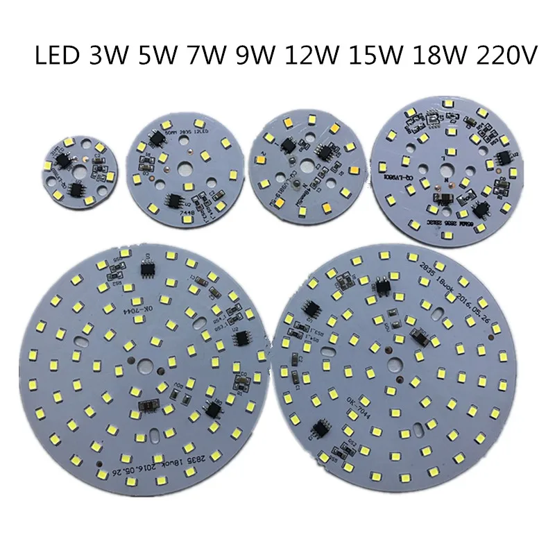 

20PCS SMD 2835 LED Lamp Bulbs PCB, Dimmable Integrated Smart IC AC 220V Driver White ww 3W 5W 7W 9W 12W 15w 18w blubs Downlight