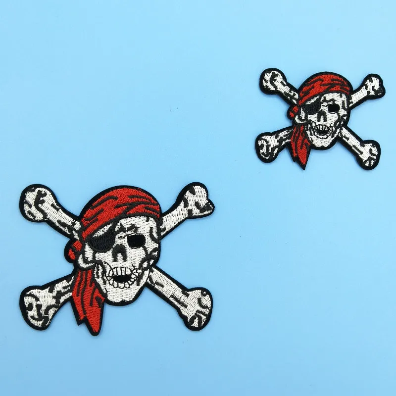Skull Crossbones PIRATE WITH RED SCARF Sew on Iron on Embroided Patch DIY Parts 