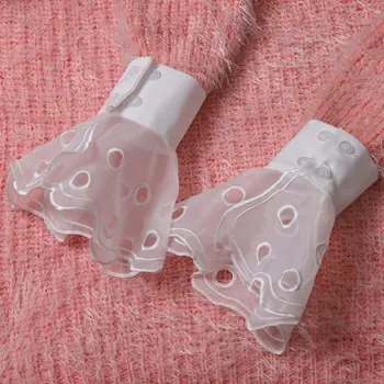 

2pcs/pair Women Girl Lace Fake Cuff Big Wave Hollow Out Sleeves Wrist Decor