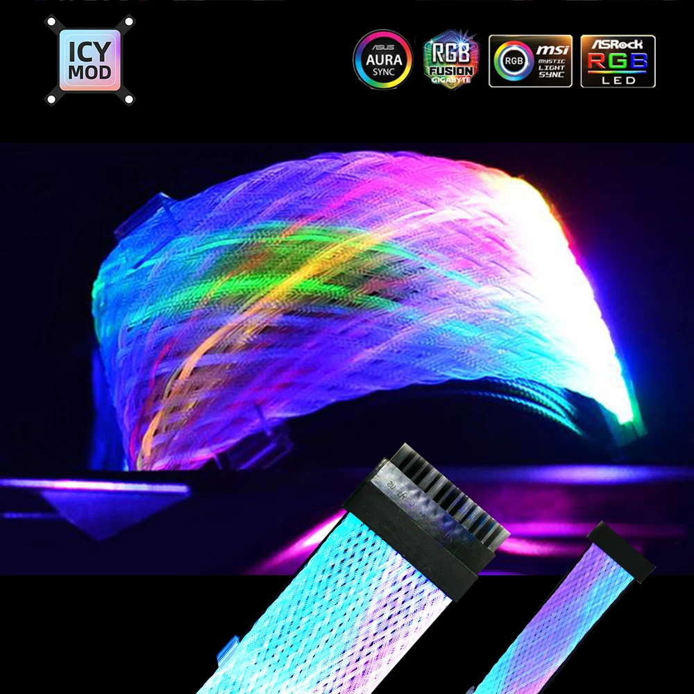 

Strimer Motherboard 24PIN Extension Line 8PIN(8+8) GPU Extender Cale 5V A-RGB Water Cooling Custom Cable Support MOBO AURA SYNC