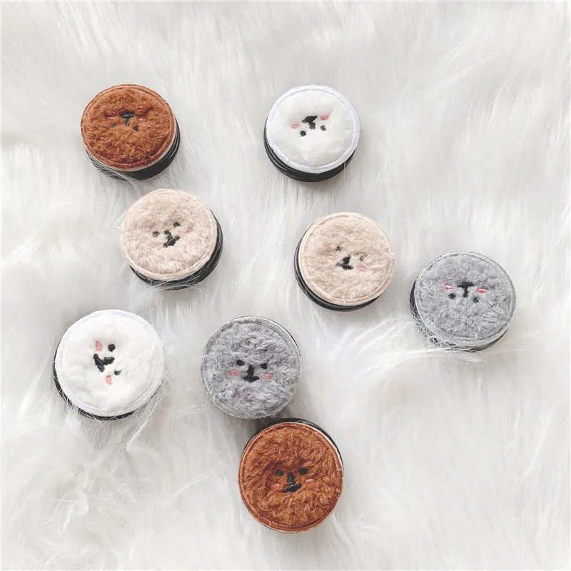 Fuzzy Cloth Fabirc Cute Folding Stand For Mobile phone Holder For Huawei For Samsung Phone Case Funny Cartoon Dog Grip Kichstand