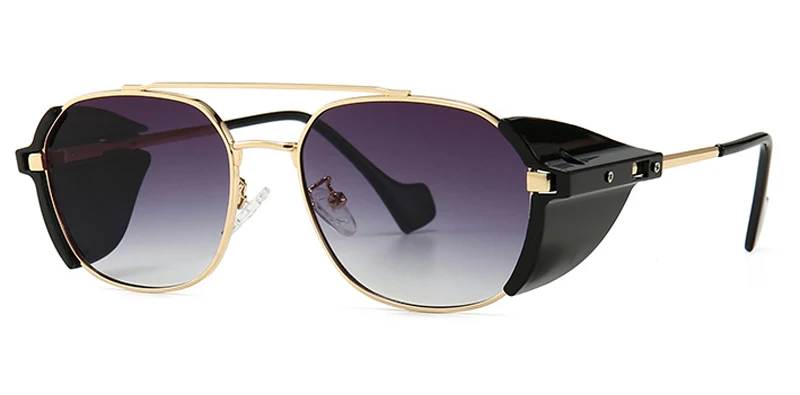 Обнаженные, в ретро-панк-солнцезащитные очки боковой защитой мужской ветрозащитный женские солнечные очки для мужчин, металлическая оправа, золотистые uv400 - Цвет линз: gold with black