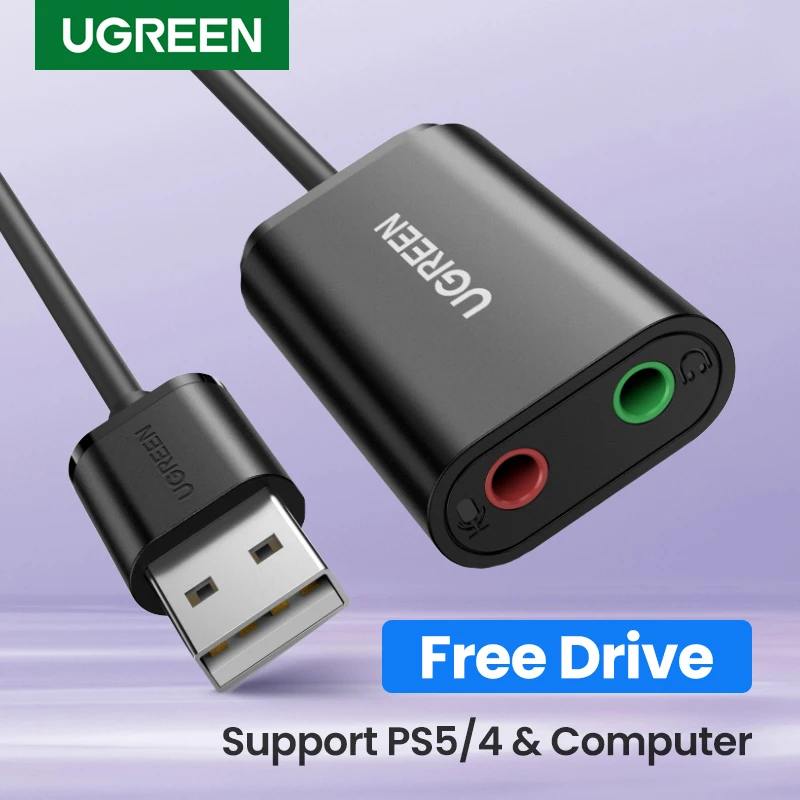 Ugreen-USBアダプター,外部サウンドカード,3.5mm,マイク付きスピーカー,ラップトップ用,PS4 _ - Mobile