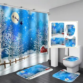 

Christmas 3D Digital.Printing Shower Curtain 4 Pieces For Home / Hotel / Party Decoration 180 * 180cm