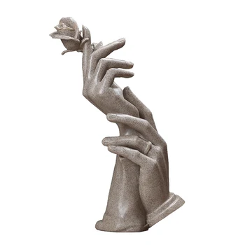 

Romantic Sandstone Hand With Rose Figurines Home Decoration Accessories Exquisite Crafts Living Room Miniature Wedding Decor