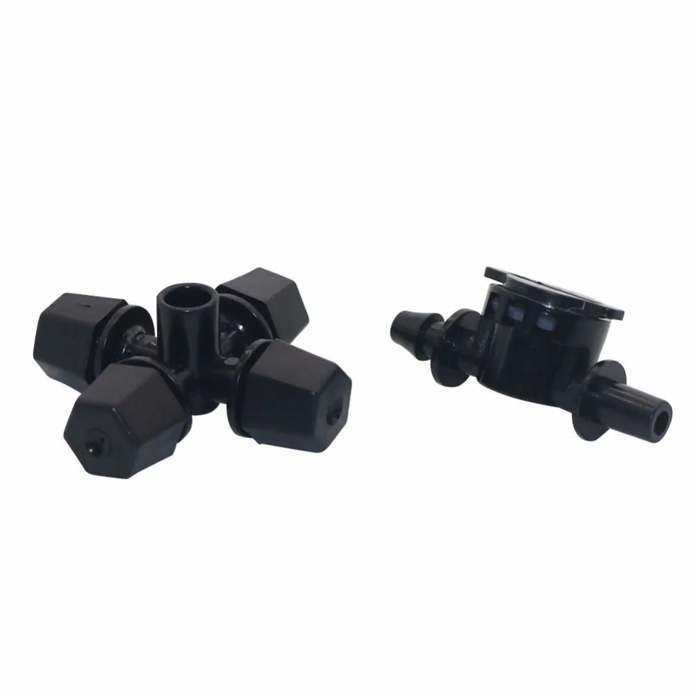 

5 pcs Cross fog spray nozzle water mist pressure sprayer cooling mist system black With anti-drip garden irrigation 4/7 mm Hose