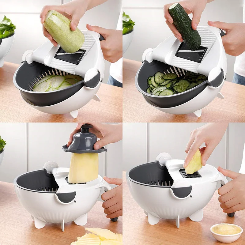 Volwco Vegetable Cutter And Slicer, 9 In 1 Multifunction Food Grater With 6  Interchangeable Stainless Steel Blade,Colander With Egg Yolk Separator  Peeler Hand Guard Vegetable Choppers - Blue price in UAE,  UAE