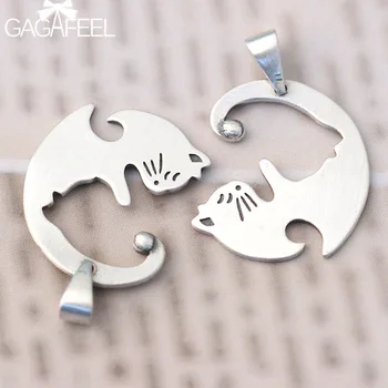 

GAGAFEEL S925 Sterling Silver Pendant Necklace Woman Retro Craft Couple Never Separate Necklaces Pendant Matte Kitten Jewelry
