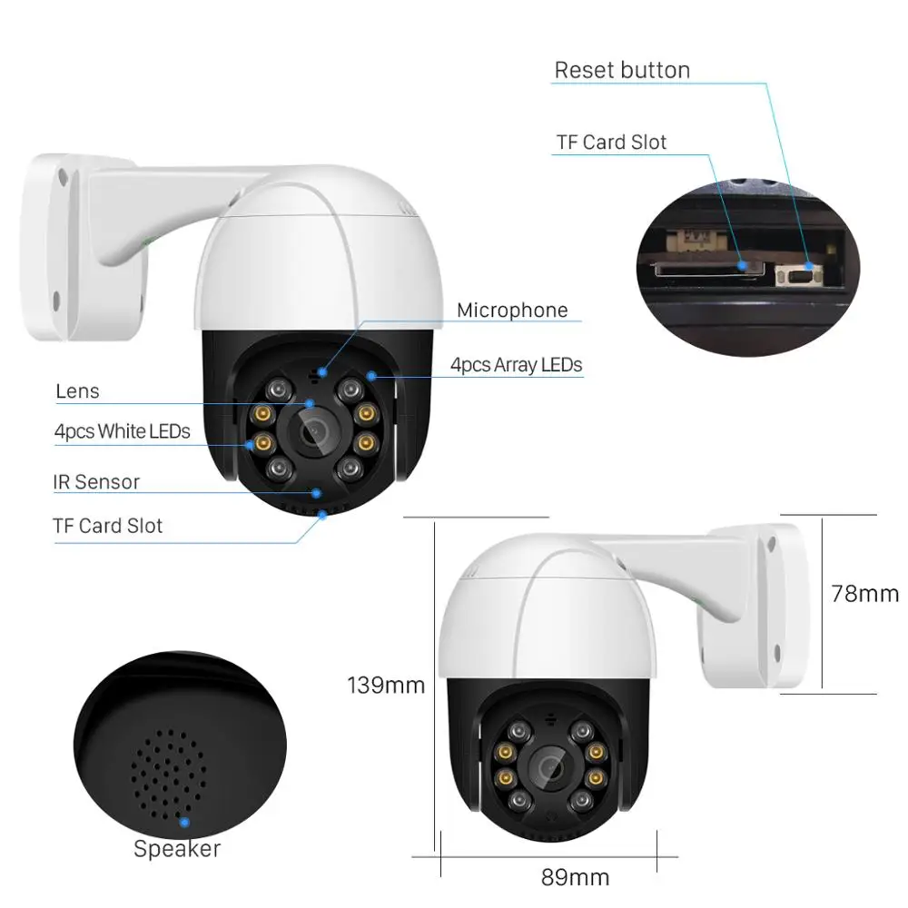 1080P PTZ IP камера видеонаблюдения CCTV PoE Проводная наружная 4 кратная цифровая зум AI