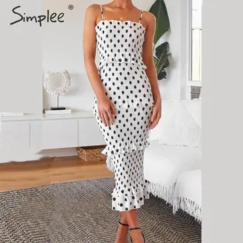 

Simplee Sexy spaghetti strap women dress Elegant dot print leopard bodycon sundress Summer style party highstreet midi dresses