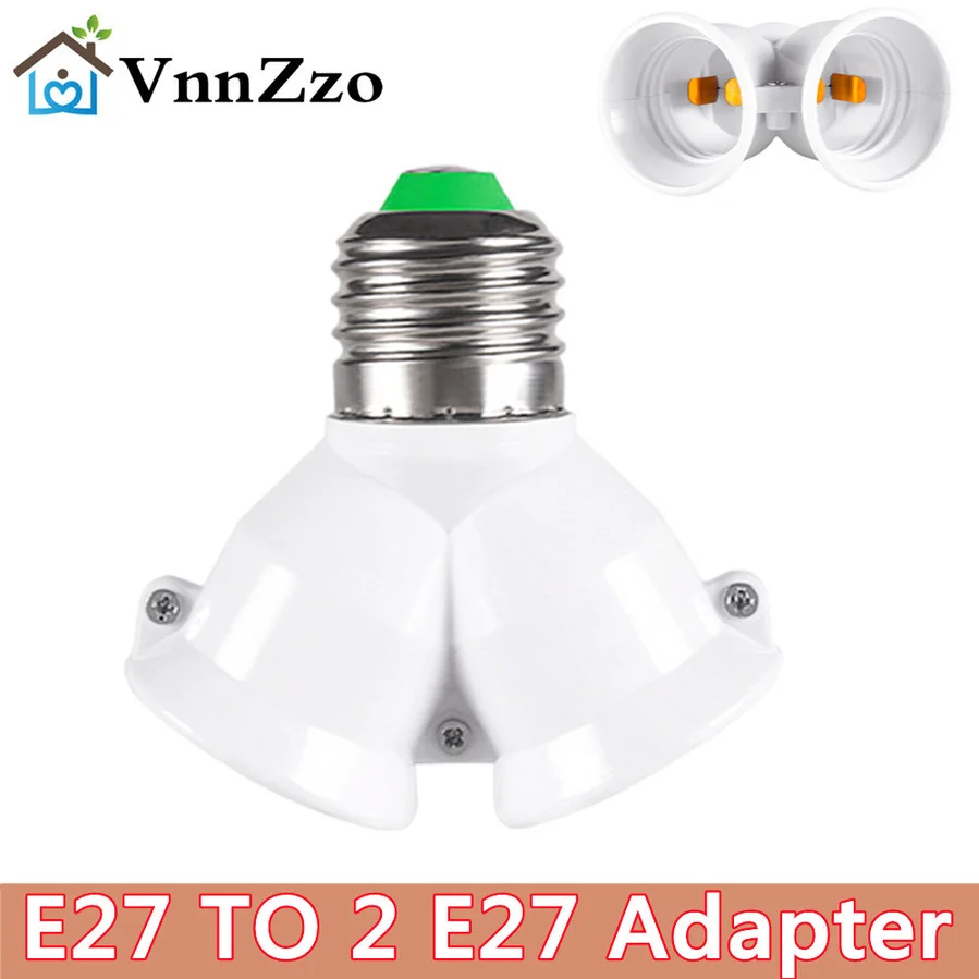 VnnZzo E27 to 2 E27 splitter Lamp Bulb base Adapter Converter 2E27 265V 2A LED Y Shape Socket Light Holder Conversion socket 2 way y shape splitter