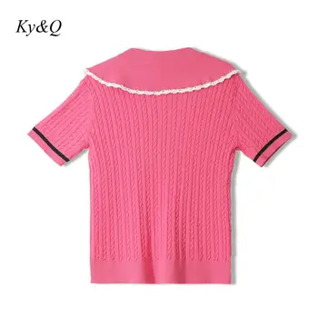 

High Quality Women Sweet Lapel Rose Red Pink Panda Embroidery Casual Sweater O-neck Pullover Brand Design Chic Clothes 2020