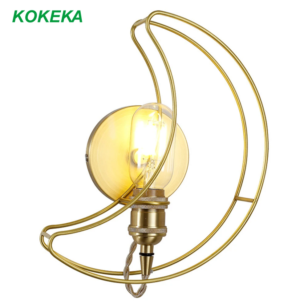 

Wall Lights with Gold Copper Moon and 4W E27 LED Screw Bulb Great for Home Bedroom Children's Room Nordic Living Room Decoration