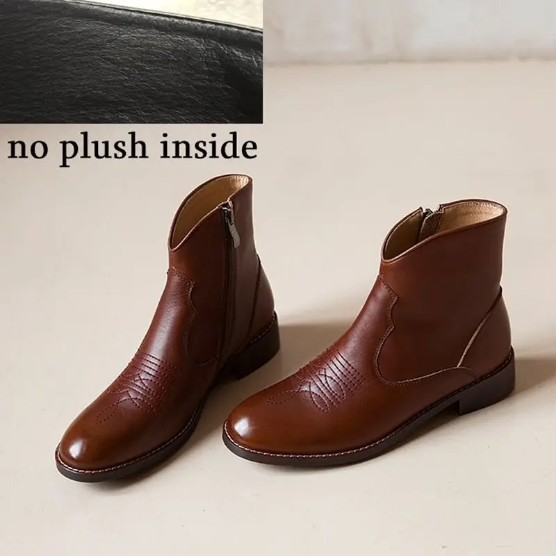 no plush inside ALLBITEFO/женские ботинки из натуральной кожи; ботильоны с вышивкой; сезон осень-зима; однотонные модные ботинки; удобные - Цвет: no plush inside