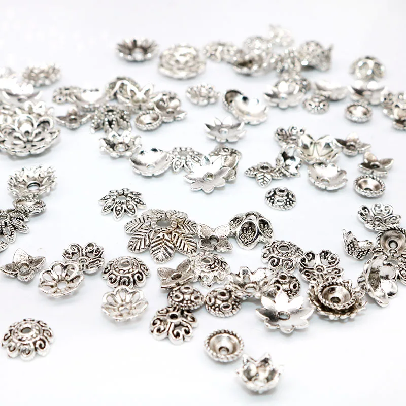 

Many style Flower Bead Caps Metal Vintage Silver Beads Large Beads Cap Needlework Silver Bead Caps For Beads Jewelry making