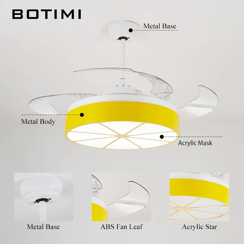 BOTIMI, Мультяшные Детские потолочные вентиляторы с подсветкой для спальни, современный цветной вентилятор для девочек, подвесной вентилятор, освещение для мальчиков