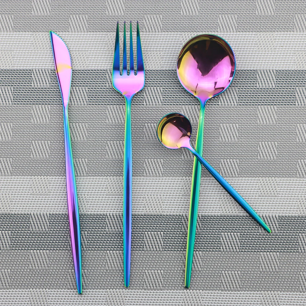 16Pcs Cutlery Set Dinner Knife Fork Spoon Dinnerware Set 304 Stainless Steel Flatware Mirror Silverware Tableware Hotel Home Use