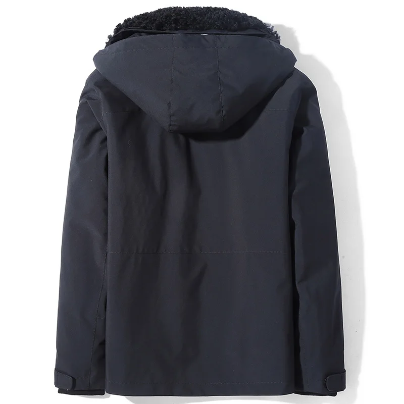 

Mens Parka Real Fur Coat Winter Jacket Natural Little Lamb Fur Liner Wool Collar Short Winter Coats D85ALZP-15-1 KJ3750