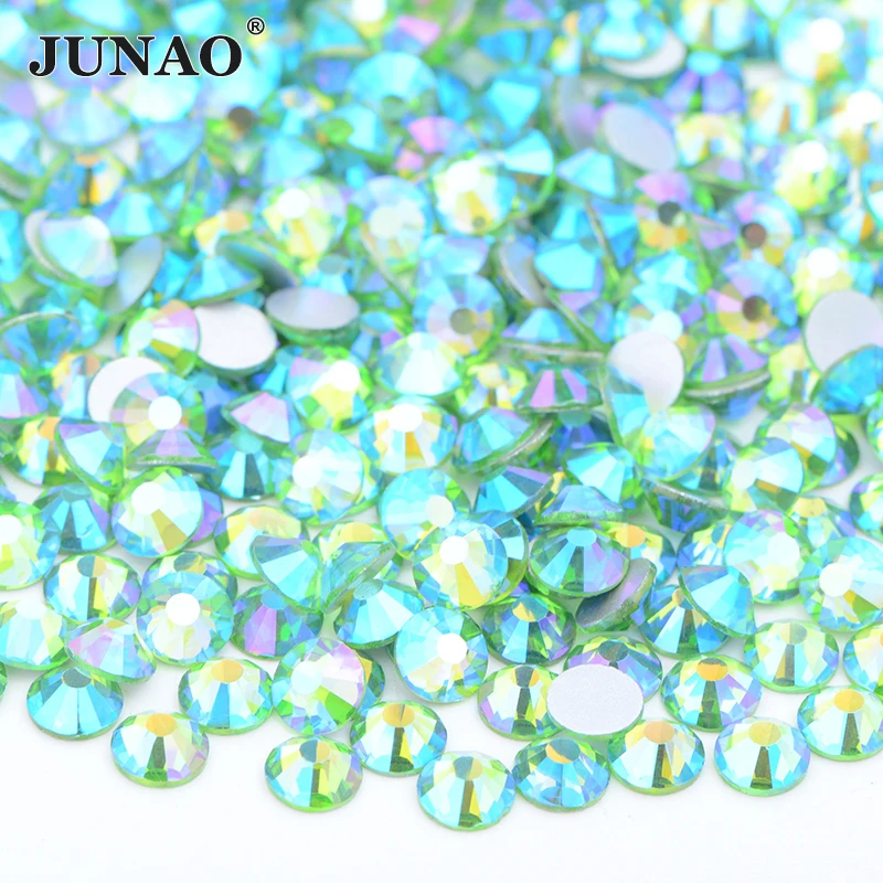 

JUNAO SS6 8 10 12 16 20 30 Light Emerald AB Flat Back Rhinestones Glass Stones And Crystals Non Hot Fix Loose Strass
