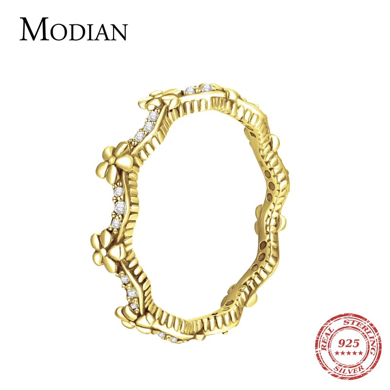 Modian Statement Finger Rings Fashion 3 Color Flower 925 Sterling Silver Stackable Charm Ring For Women Accessories Jewelry Gift