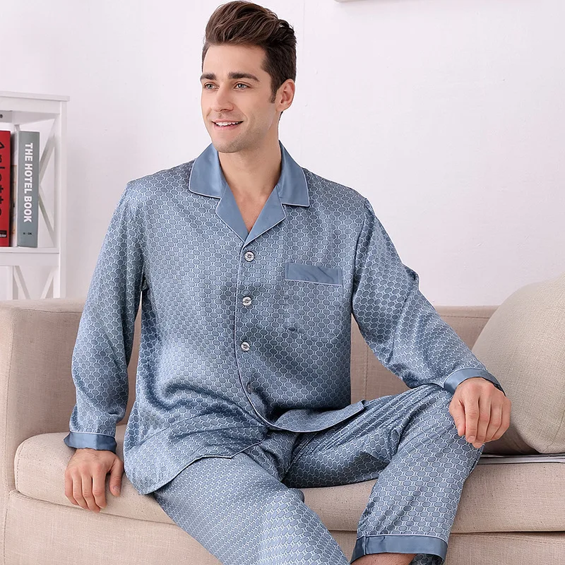 Men's silk pajamas two-piece set light home clothes pijama man set pajamas sleeping suits for men sleep wearman silk Men's silk pajamas two-piece set light home clothes pijama man set pajamas sleeping suits for men sleep wearman silk