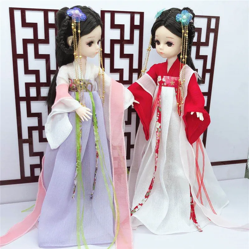28cm Bjd Doll 4D Simulation Eyelashes Multi-Joint Movable Chinese Style Girl Costume Clothes Doll Dress Up Children's Toy Gift