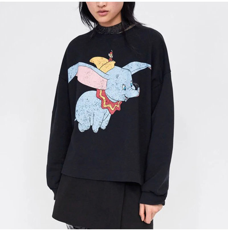 

Black Casual Knitted Cartoon Sweatshirts Women Autumn 2019 O Neck Long Sleeve Oversized Hoodies Femme Jumper Sweatshirt