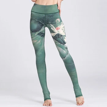 

2020 Hrajuku Lotus Ink Painting 3D Print Women Slim Skinny Fitness Legging High Waist Capris Pant Quick-drying Workout Leggins