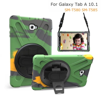 

For Samsung Galaxy Tab A A6 10.1 2016 T580 T585 Rugged Silicon Armor Hard Case 360 Swivel KickStand Shoulder Strap Hybrid Cover