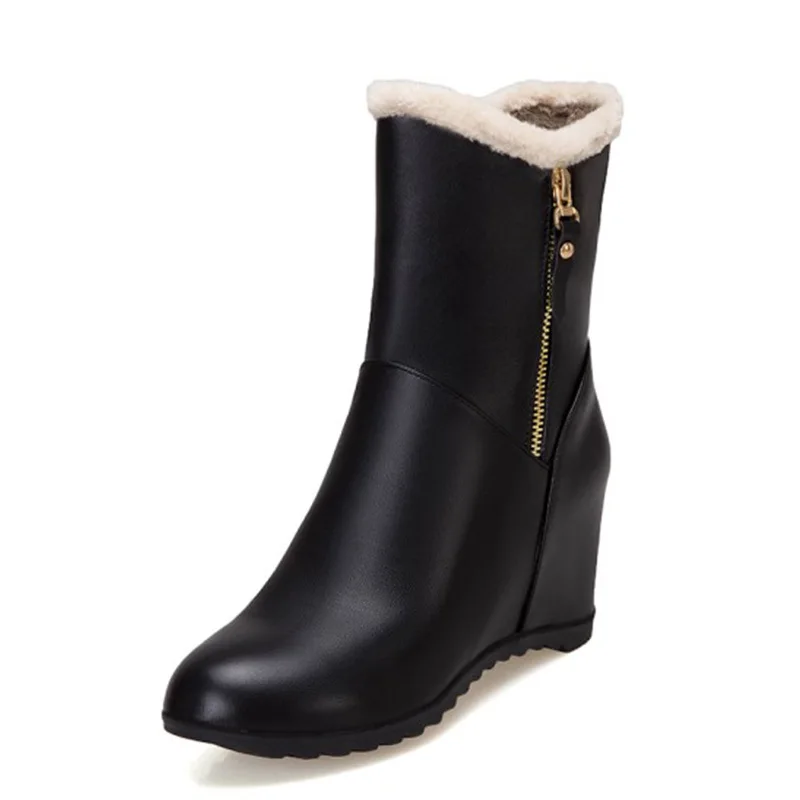 KALENMOS/зимние сапоги женские увеличивающие рост сапоги до середины икры на молнии теплая зимняя обувь из водонепроницаемого материала женские короткие сапоги на высоком каблуке размеры 34-43