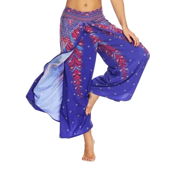 

Bohemian Double Layers Women Pants High-waisted Elastic Waist Wide Loose Trousers Dance Apparel Clothing