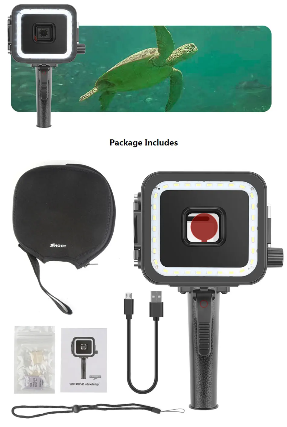 Для GoPro Hero 7 6 5 Black Action Sports camera Light Shoot XTGP540 35 м водонепроницаемый Светодиодный светильник для дайвинга видео свет с красным фильтром