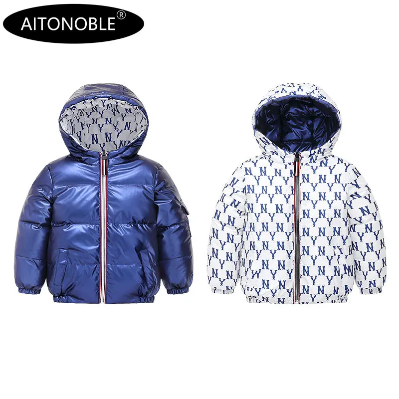 NEW ARRIVAL Aitonoble New Kids Down Jacket Reversible Parkas Children Down Coats and Parkas Double Side Wearing Long Coat