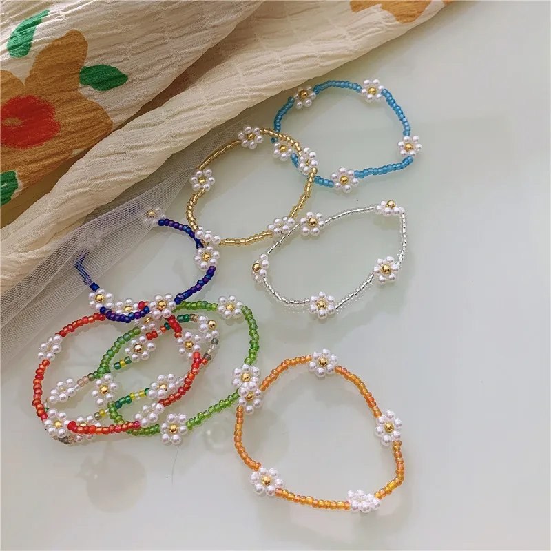 Bohemian Korean Bead Daisy Flower Bracelet for Women Girls Cute