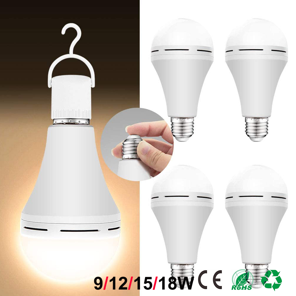 9-12W Rechargeable Emergency Light Bulb Portable Led Camping Light Bulb Warm white Light for Camping, Hiking, Car, Hurricane