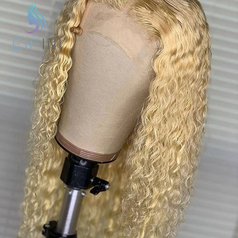 613 блонд малазийские кудрявые человеческие волосы полностью кружевные парики предварительно выщипанные с детскими волосами 150% плотность бесклеевые волосы remy полностью кружевные парики