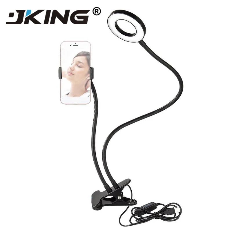 

JKING 2 in 1 360 Degree Long Arm Flexible Desktop Metal Bracket Stand Holder with Dimmable LED Fill Light for Live Stream