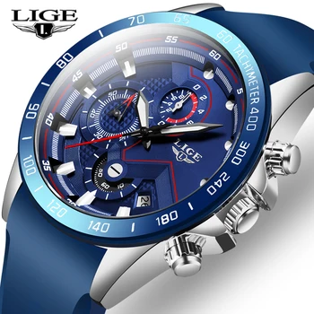 

Top Brand Luxury Blue Chronograph Quartz Watch Men Sport Watches Military Army Male Wrist Watch Clock LIGE relogio masculino+Box