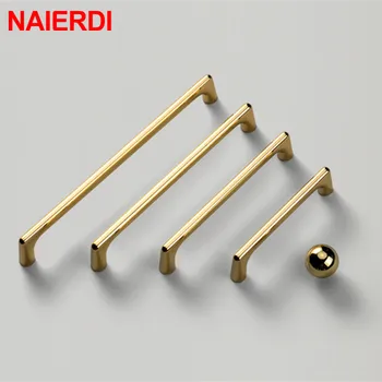 NAIERDI Bright Gold Cabinet Handles Light Luxury Stylish Zinc Alloy Kitchen Pulls for Furniture Drawer Knobs Cabinet Hardware