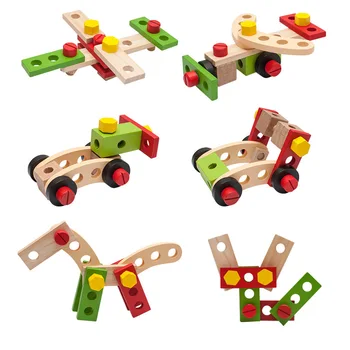 

Wooden Variety Nut Combination Building Blocks Children's Assembled Demolition Toys 3-4-5-6 Years Old Belt Tool The new listing