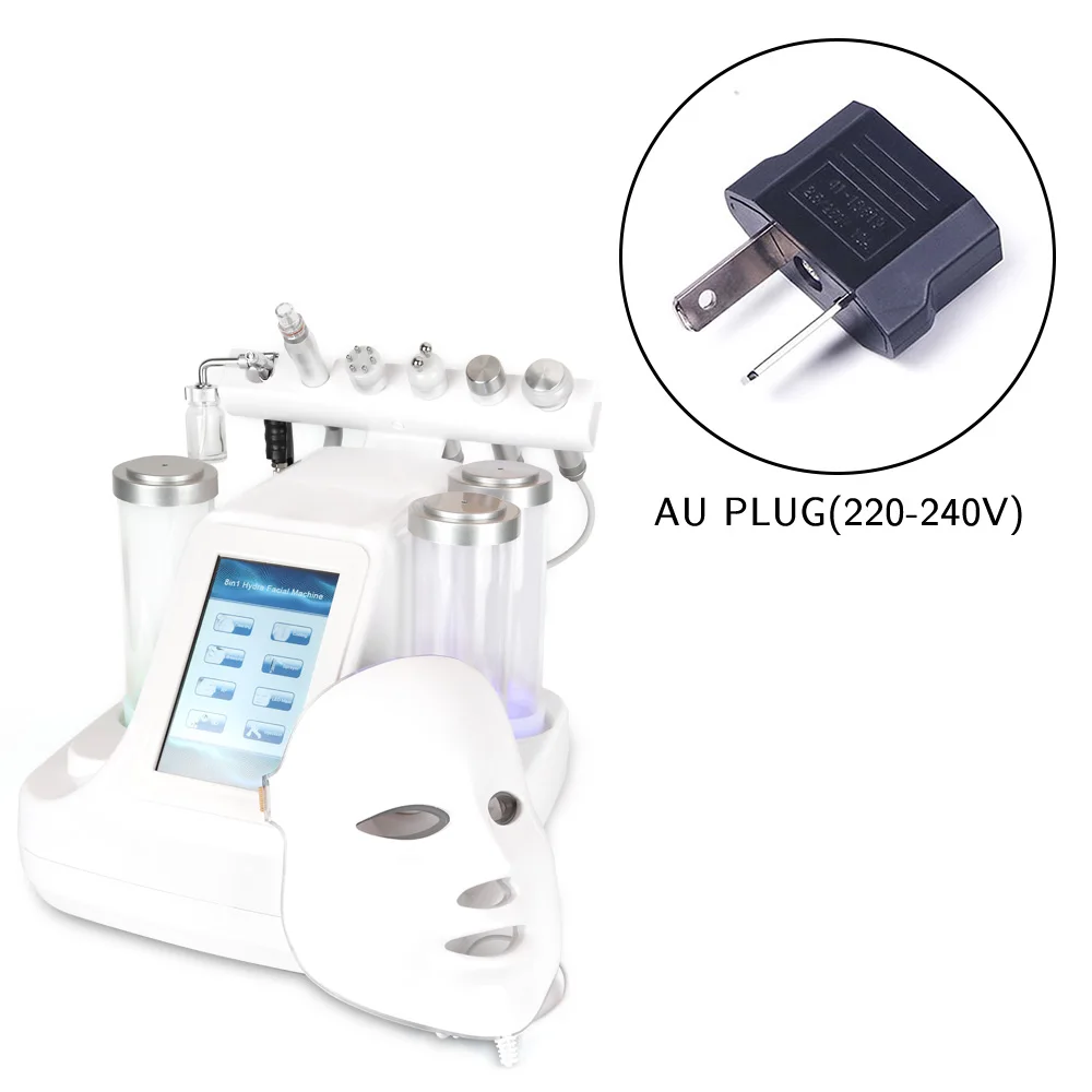 AU Plug 7 в 1 Гидра ДЕРМАБРАЗИЯ пилинг чистый био светильник RF вакуумный маленький пузырьковый очиститель кожи лица Гидро Вода кислородная струя пилинг машина - Цвет: AU Plug