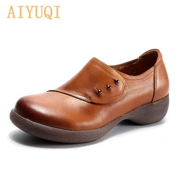 

AIYUQI Retro Women's Shoes Genuine Leather 2020 Spring Women's Casual Shoes Round head Wedge Shoes Women