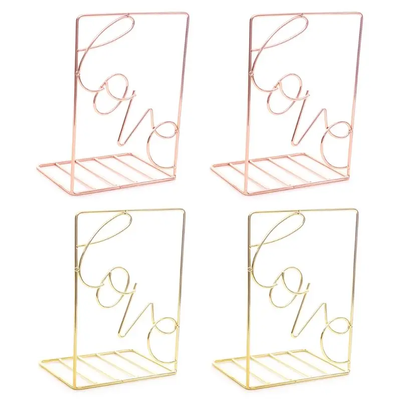 

2Pcs/Pair Creative Love Shaped Metal Bookends Desk Storage Holder Shelf Book Organizer Stand