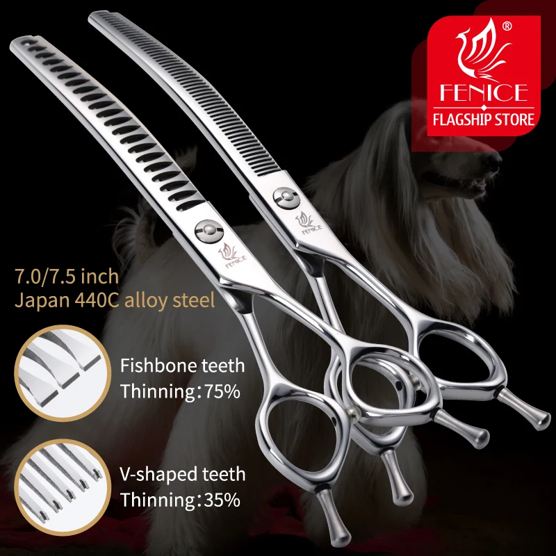 Fenice-Tijeras profesionales de peluquería para perros, tijeras de adelgazamiento curvado para cara y cuerpo, 7,0/7,5 pulgadas, JP 440C, alta calidad