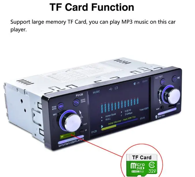 5 шт. 4,1 дюйма 1 Din HD Bluetooth автомобильный стерео радио авто MP3 MP5 музыкальный плеер Поддержка USB FM TF AUX P5128
