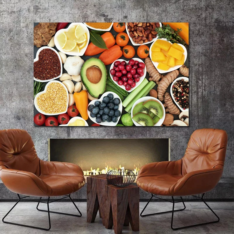 

Frame Fruit And Vegetable Feast Wall Art Canvas Painting Pictures Colorful Picture For Living Room Home Kitchen Decoration