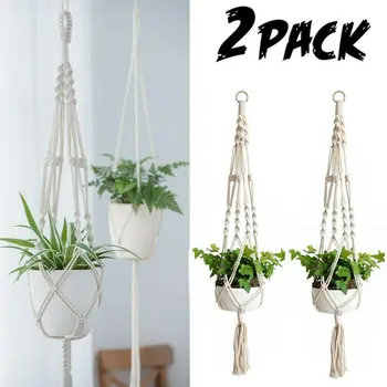 

Plant Hanging Basket 2Pcs Handmade Plant Pot Hanger Basket Macrame Flowerpot Plant Hanging Rope Holder Home Garden Decoration
