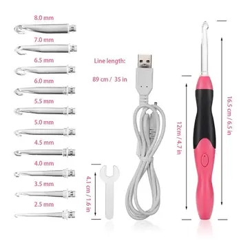 

USB Charging LED Glow Crochet Hook With Led 9 Sizes Hooks Emergency Lighting Knitting Needles Replaceable Top Hook Sewing Tools