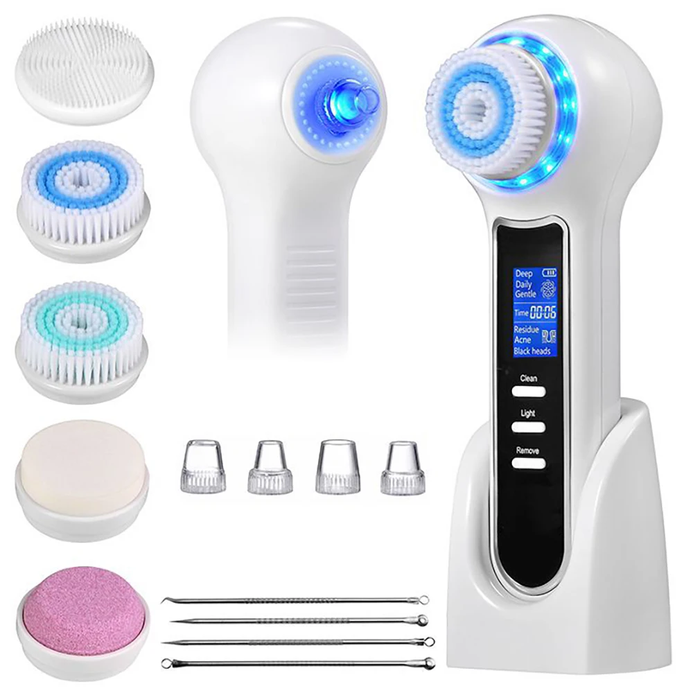

5 In1 Electric Silicone Facial Cleansing Brush with LCD Screen Skin Peeling Blackhead Removal Pore Cleanser Face Massager Device
