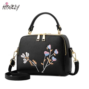 

Fashion Women Leather Handbag Embroidery Flower Shoulder Ladies Small Crossbody Bags Women Messenger Bag Designers Flat Bags
